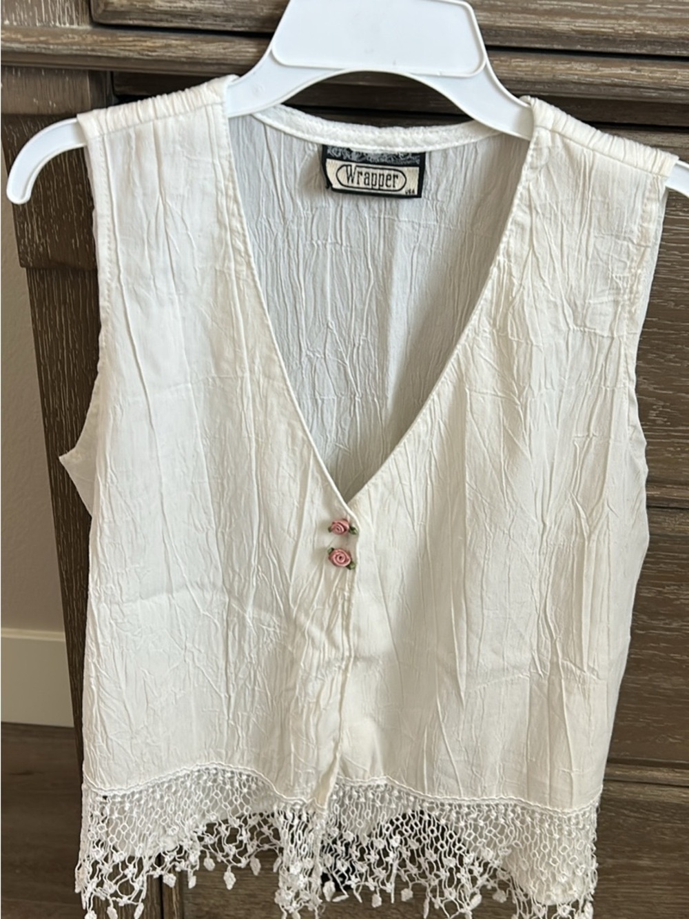 Wrapper Cream Sleeveless V-Neck Camisole with Crochet Fringe